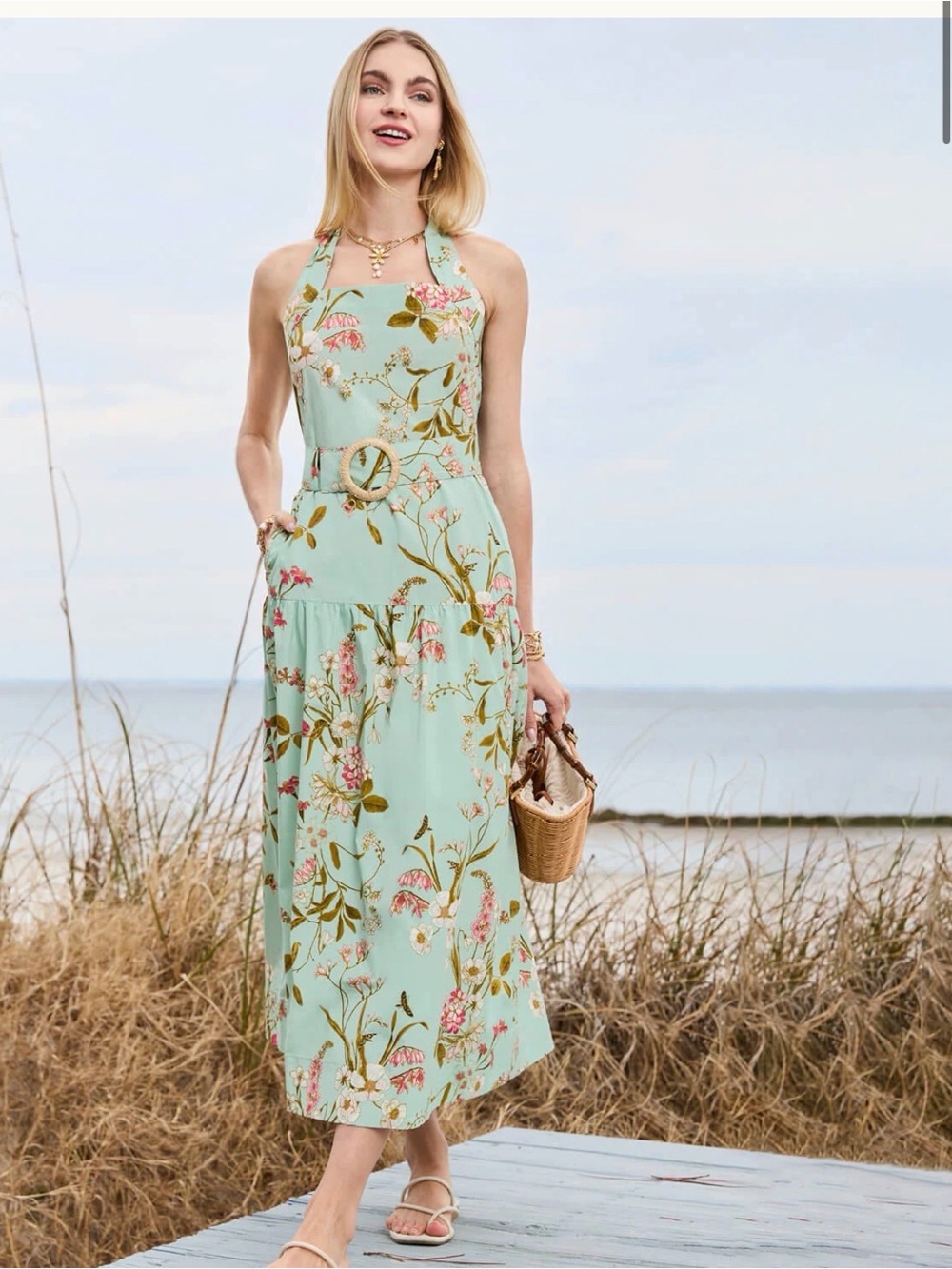 Spartina 449 Lucille midi dress in seawall botanical